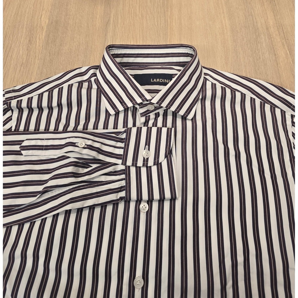 Lardini Men's Long‎ Sleeve Shirt Striped Made In Italy 100% Cotton Size 41-16